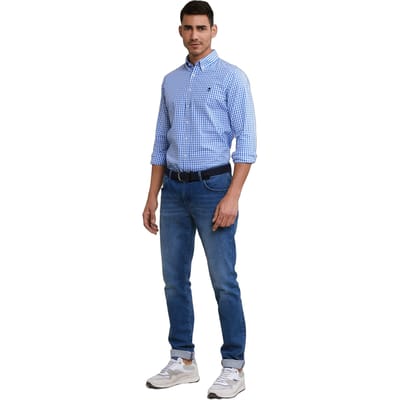 River Woods Slim Fit Checked Shirt Blue/white Size: 3XL | Casual Shirts Outlet | Heren | Blauw