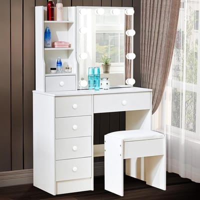 Kaptafel met Verlichting - Kaptafel Bureau - Make-up Aanbrengen - Verstelbare Helderheid - 131 x 80 x 36 cm - Wit