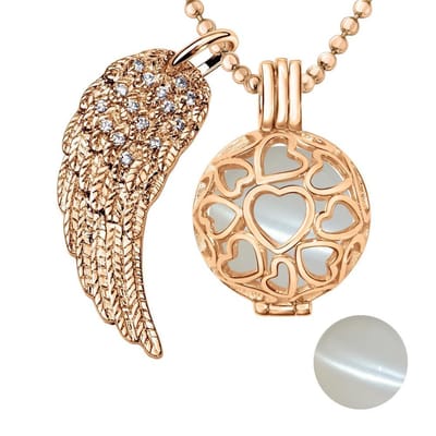 Engelenroeper 18mm Bolhouder met Ketting 90cm en Bolletje - Dames - Roségoudkleurig Hartjes - EBS18197