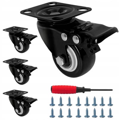 4x Zwenkwielen 50mm met Rem, 300kg Draagvermogen