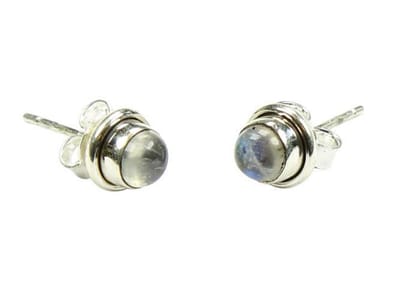 Zilveren knop oorbellen Maansteen 925 zilver