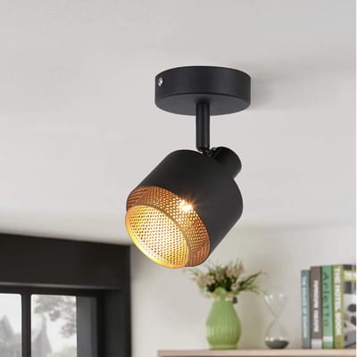 NETTLIFE Opbouwspot - zwart goud - E14 Fitting - Metaal - draaibar Plafondspot - Vintage Keukenlamp - Max. 40W - voor Slaapkamer | Hal | Woonkamer - Zonder Lichtborn - L 10cm