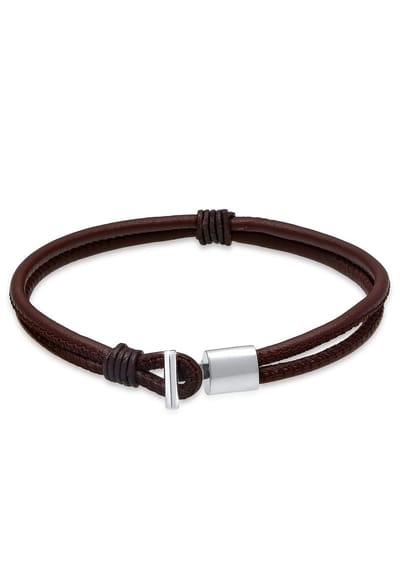KUZZOI - Armband - Herren Echtleder Knoten Haken Schwarz 925er Silber - Heren