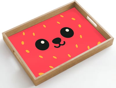 Dienblad hout 50x35 cm - Schootdienblad - Kat - Aardbei - Cartoon - Borrelplank rechthoek - Plateau dienbladen