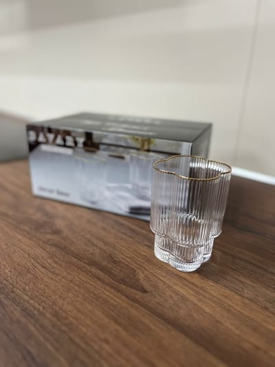 Bavary Clover Lines - Kort Drinkglazen - Koffie Glas – 220ml – Set van 6 - Goud