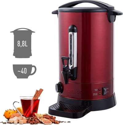 AREBOS Catering Koker 8,8L | roestvrij Staal Warmwaterdispenser 950W | Heetwaterkoker | Theekoker met traploze temperatuurregelaar 30-110 °C |Thee Koffie Glühwein Ketel | Waterkoker | Glühweinfornuis