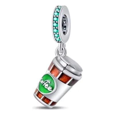 Fler® | Bedel | Past op populaire bedelarmbanden (standaard - 3mm) | Koffie om mee te nemen Bedel | Hangbedel Charm | 925 sterling zilver | Groene zirkonia | Groene & Bruine emaille | Armband Kraal | Valentijnsdag Cadeau | Sinterklaas kado | Kerst