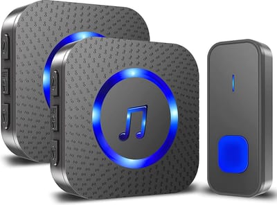 Draadloze Deurbel - Waterdichte - 400 m Bereik - Draadloze Bel Voor Buiten - met 2 plug-in-ontvangers en 1 Zender - Werkt op 55 melodieën - 5 Volumes - LED-flitser Deurbel - Zwart