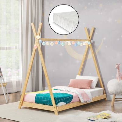 Kinderbed Vimpeli tipi met matras bamboe 90x200 cm houtkleurig