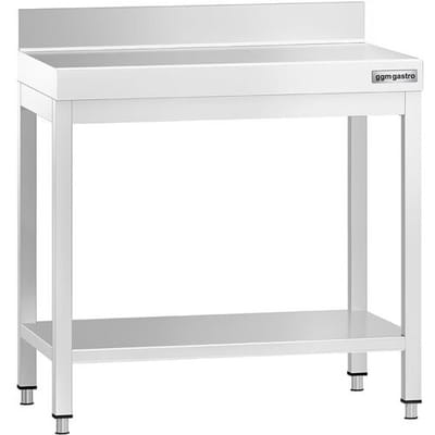 GGM Gastro Edelstahl Arbeitstisch PREMIUM - 700x600mm - mit Grundboden & Aufkantung Zilver
