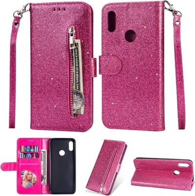 LuxeBass Hoesje geschikt voor Samsung Galaxy A11 Glitter Bookcase hoesje met rits - Roze gsm hoesje - telefoonhoes - telefoonhoesjes