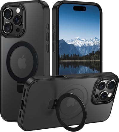 Backcover met onzichtbare standaard [Compatibel met MagSafe] Schokbestendig Hoesje - Geschikt voor: Apple iPhone 15 Pro Max - Zwart