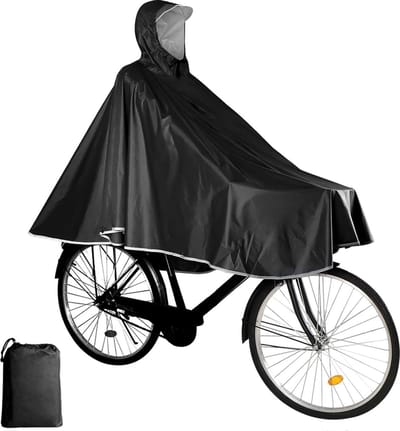 Ultiluxe® Regenponcho met capuchon - Zwart - Fietsponcho voor volwassenen en tieners - Regenjas tijdens fietsen - Reflecterend - Waterdicht - Herbruikbaar - Regen jas tegen motregen, wind, storm, sneeuw - Buiten fiets poncho - Opbergtas