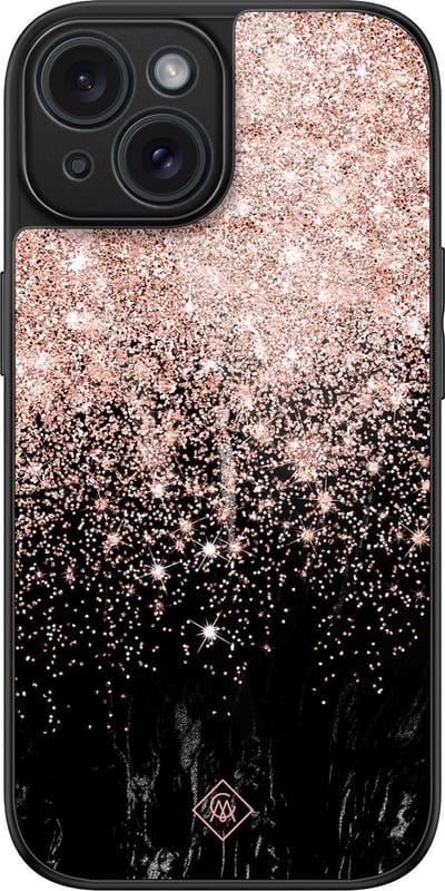 Casimoda® hoesje - Geschikt voor iPhone 15 - Marmer Twist - Luxe Hard Case Zwart - Backcover telefoonhoesje - Rosekleurig