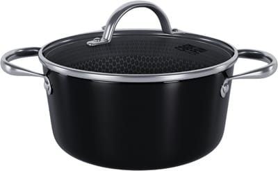 Cook & Pan Honey Kookpan met Deksel Ø 20 cm RVS Zwart - PFAS vrij - Alle Warmtebronnen - Cool Touch Handgreep - Honingraat Pan met 7 jaar Garantie - Krasbestendige Anti Aanbaklaag - Vaatwasserbestendig - Gas, Inductie, Elektrisch, Oven