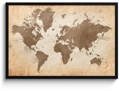 Poster in lijst - Fotolijst 90x60 cm - Posters - Wereldkaart - Beige - Bruin - Posterlijst zwart - Decoratie - Wanddecoratie woonkamer - Muurdecoratie slaapkamer