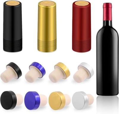 Set van 4 T-vormige natuurlijke kurken en PVC krimpcapsules voor wijn- en bierflessen, perfect voor wijnmaken en decoratie