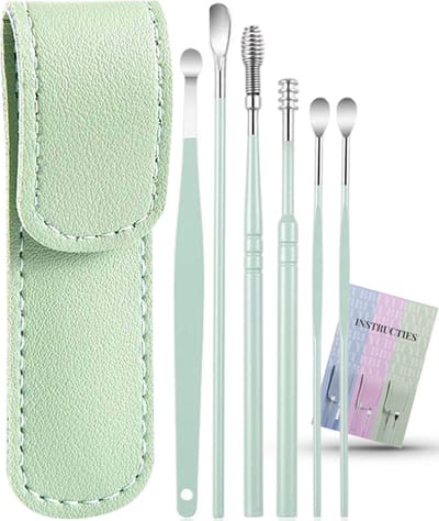 6 Delige Oorsmeer Verwijderaar Set - Milieuvriendelijk – Spiraalvormig - Oorreiniger - RVS Ear Cleaner - Mint Groen