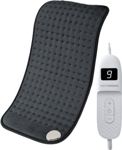 Seranova Elektrisch Warmtekussen voor Rug, Voeten, Nek, Schouders, Buik - Heating Pad - Verwarmingskussen - Wasmachine - 40x30cm - Donkergrijs