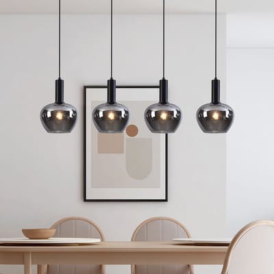 LumenXL 4-lichts hanglamp Ilvy in appelvormig rookglas - zwart