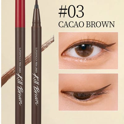 K-Beauty SUPERPROOF PEN LINER KILL BLACK Penseel Eyeliner, Vloeibare Liner Potlood, Eyeliner Potlood, Intense Kleur, Gladde Inktstroom, Snel Droog, Waterdicht en Zweetbestendig, Dagelijkse Make-up,