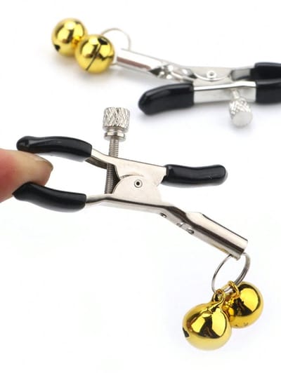 Oneay Tepelklemmen voor vrouwen, tepelklemmen met dubbele belhanger, verstelbare lichaamsklemmen, piercingvrije lichaamssieraden (goud).