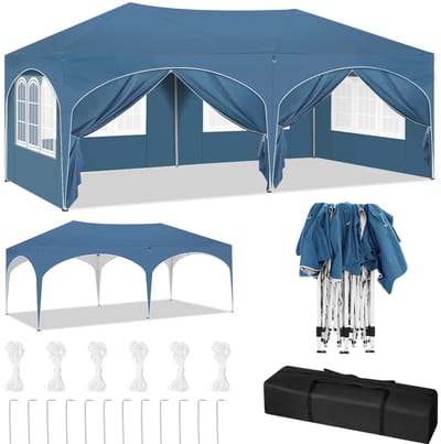 Opvouwbaar Paviljoen 3x6 m – Easy Up Partytent - Luifel met 6 Zijwanden – Verstelbare Hoogte – Waterdicht & UV-Bescherming – Pop up Feest Tent voor Tuin & Evenement – Inclusief Opbergtas