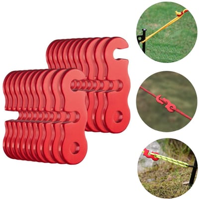 24 stuks Touwclips - Tenttouwgespen - Scheerlijnverstellers voor kamperen - S vormige touwclips - Gemaakt van aluminiumlegering - Accessoire voor het opzetten van een tent - Voor kamperen, wandelen, reizen (4,3*1,5 cm - Rood)