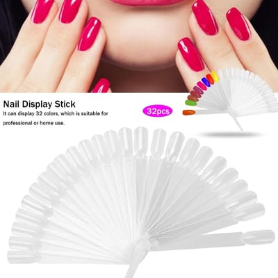 32pcs False Nail Tip Stick Palette Manicure Polish Gel Display Practice Tools Transparent beige