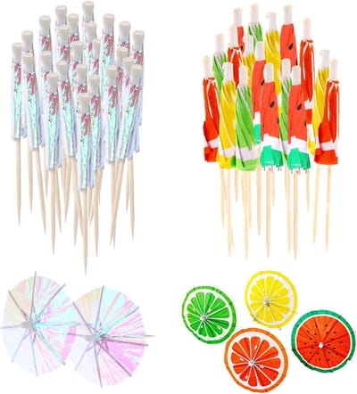 Dailygoods- Papieren Parasol - 50 Stuks - Fluorescent/Fruit Ontwerp - 10 cm - Geschikt voor Cocktails - Decoratie voor Feesten - Cocktailparasols