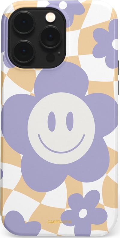 Casetastic hoesje geschikt voor Apple iPhone 14 Pro Max - MagSafe - Dubbellaagse bescherming - Madeliefjes magie - Fashion Case - Lila Wit Zand Lichtgrijs
