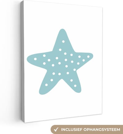 Canvas kinderen - Canvas doek kids - Ster - Stippen - Design - Blauw - Minimalisme - Wanddecoratie jongens - Meisjes - Kinderkamer decoratie - 30x40 cm
