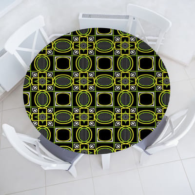 ABAKUHAUS Fashion elastisch rond tafelkleed, allround elastisch stoffen tafelkleed, 90 cm - 100 cm, limoengroen antracietgrijs