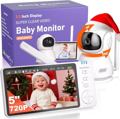 Babyfoon met Camera - Kindbewaking Monitor - Ouderlijk Toezicht - 5 Inch HD Scherm - 720p IPS Beeld - Helder Wit