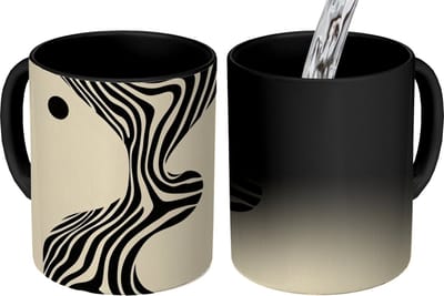 Magische Mok - Foto op Warmte Mokken - Koffiemok - Beige - Lijnen - Golvend - Abstract - Magic Mok - Beker - 350 ML - Theemok