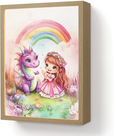 Nachtlampje 30x40 cm - Kinder lamp - Meisje - Draak - Regenboog - Tafellamp kinderkamer draadloos - Slaapkamer lampje - Bedlamp kinderen - Kinderlampje - Wandlamp babykamer - Nachtlampjes