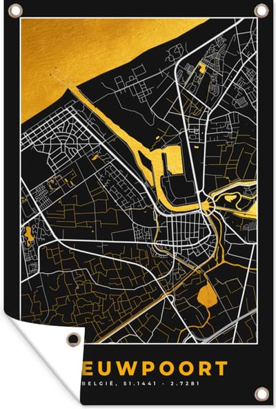 Muurdecoratie Kaart - Stadskaart - Plattegrond - Nieuwpoort - Goud - 120x180 cm - Tuinposter - Tuindoek