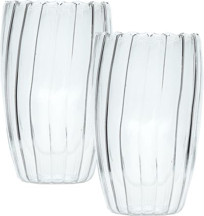 Intirilife 2x Dubbelwandig thermoglas - Gestreepte stijl - 350ml inhoud - Mondgeblazen geïsoleerd voor latte macchiato, als theeglas of koffieglas met handvat