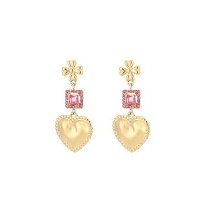 Oorbellen Luxury Strass Heart - Fuschia - Party - Feestdagen - Kerst