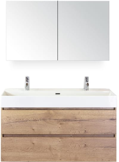 Maxx XL Badmeubelset 120 cm - Natuur Eiken - Wastafel Kube Enkel 2 Kraangaten met Spiegelkast