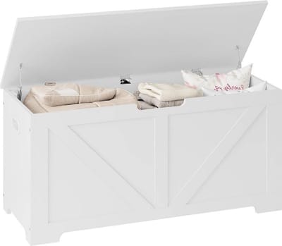 BukkitBow - Bank met Opbergruimte en Geschikt om te Zitten - Houten Kist / Schoenenbank (100x47x40cm) - Wit