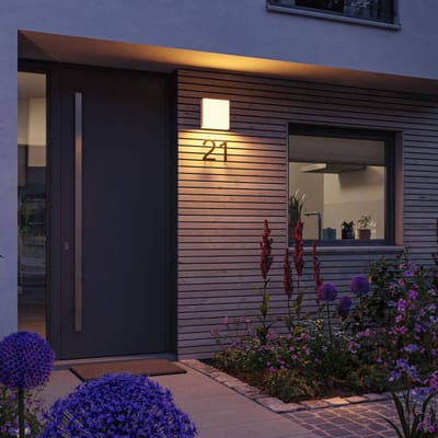 LED-wandarmatuur voor buiten Smart Home Zigbee 3.0 Azalena Schemergestuurde bewegingsmelder (HF) insectvriendelijk IP44 250x250 mm Tunable Warm 8,5W 700lm 230V Wit Kunststof, Aluminium