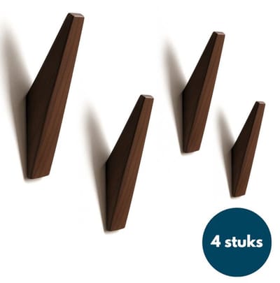 Houten Wandhaken - Vintage kapstokhaken - Ophanghaken - Handdoekhaken - Jashaken - 4 stuks - Walnoot