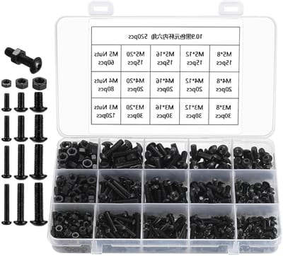 Complete Set van 520 Stuks Platte Schroeven met Moeren, M3/M4/M5 Carbon Staal, Schroefset voor Diverse Toepassingen