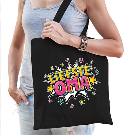 Liefste oma katoenen tas zwart voor dames - cadeau / verjaardag tassen - kado / tasje / shopper