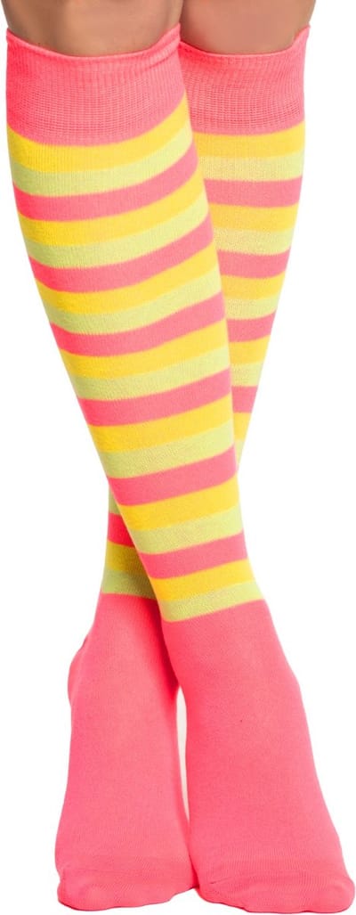 Partychimp Kniekousen Dames Carnaval Carnavalskleding Dames Carnaval Accessoires Verkleedkleren Volwassenen - Neon Roze/Geel/Groen- Katoen/Polyamide/Elastaan - One-Size