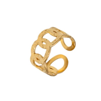 Aramat Jewels | Ringen | Stalen Verstelbare Open Ring - Bewerkte Schakels - 10mm | Goudkleur | |10mm | Staal | Volwassenen | Verkleurd niet