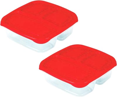 Excellent Houseware Vershoudbakje 3- 2x -vaks - 1,2L - meal prep - herbruikbaar - rood - vaatwasser bestendig - magnetron bakjes
