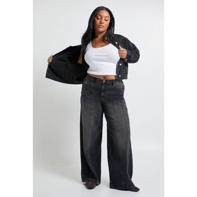 boohoo Dames Plus Naaddetail Rechte Pijp Jeans | Washed Black | Maat: 16