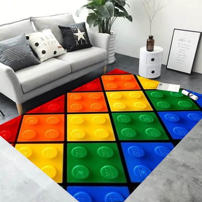 Jouet Blocs de Construction Géométriques Colorés Tapis d'Entrée Lavable Antidérapant Tapis de Zone Salon Canapé Chaises Cuisine Bienvenue 80*120cm